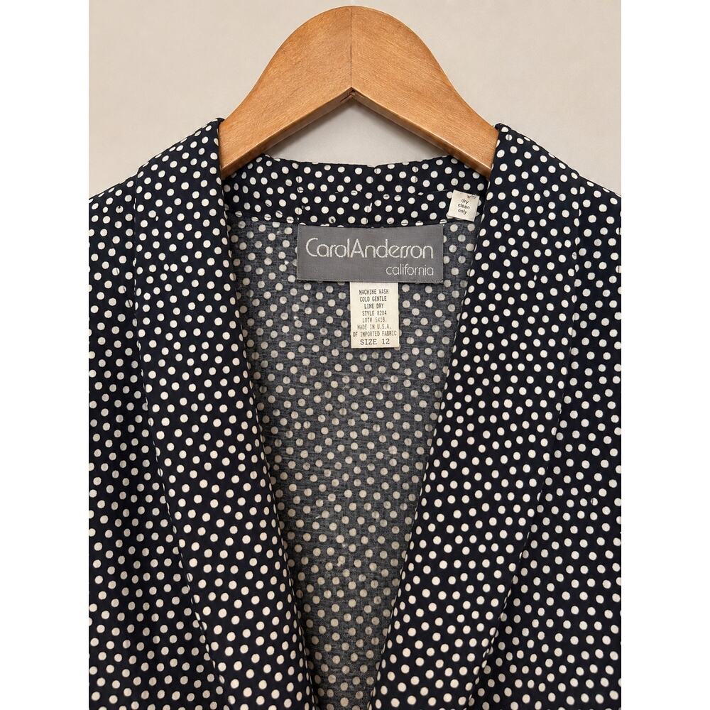 VTG Carol Anderson Sz 12 Polka Dot Black White Midi Dress Fit Flare Short Sleeve - Picture 2 of 3
